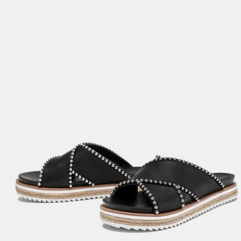 Zara Woman Silver Studded Chunky Criss Cross Espadrille Slide Open Toe Sandals - Picture 11 of 11